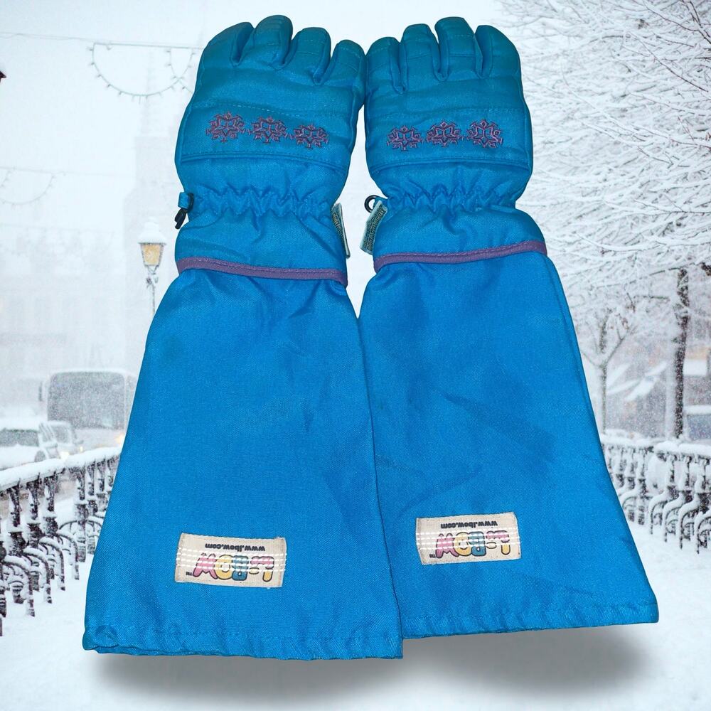 L-Bow Kids Long Gauntlet Gloves 4-6X Blue Red Thinsulate 40g Winter Snow Ski EUC